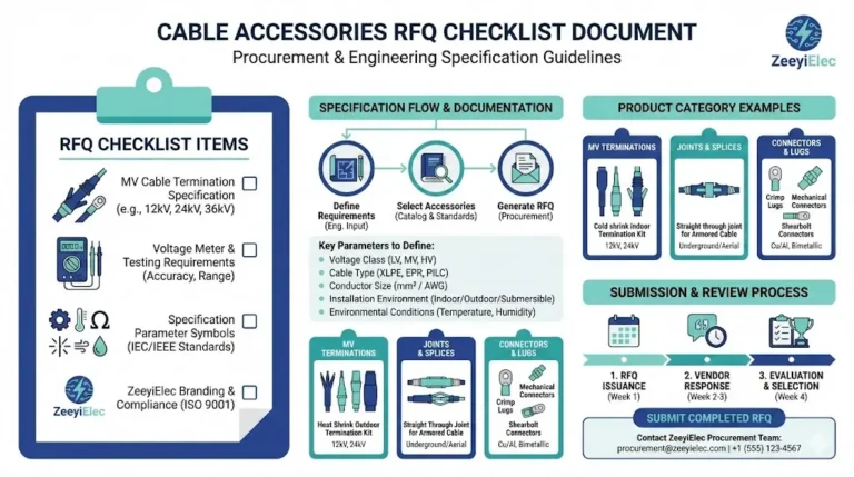 Cable accessories RFQ checklist document showing MV termination specifications and procurement parameters for project planning