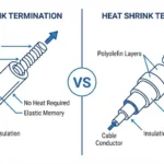 Cold shrink vs heat shrink cable accessories comparison showing EPDM elastic recovery and polyolefin thermal shrink mechanisms