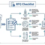 Transformer accessories RFQ checklist infographic showing procurement workflow for bushings tap changers and fuses