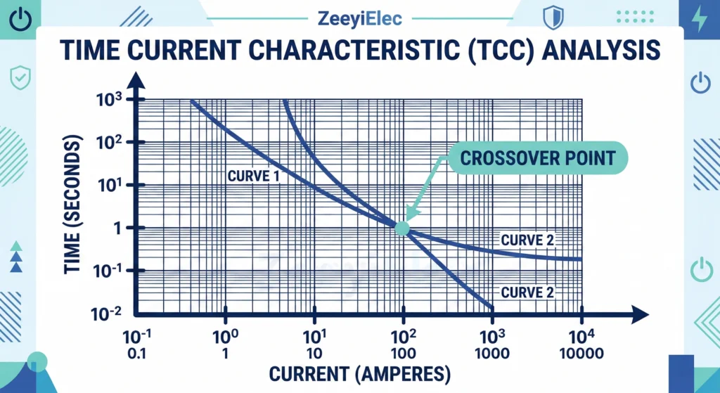 График кривой время-ток (TCC), иллюстрирующий координацию между Bay-O-Net и токоограничивающими предохранителями.