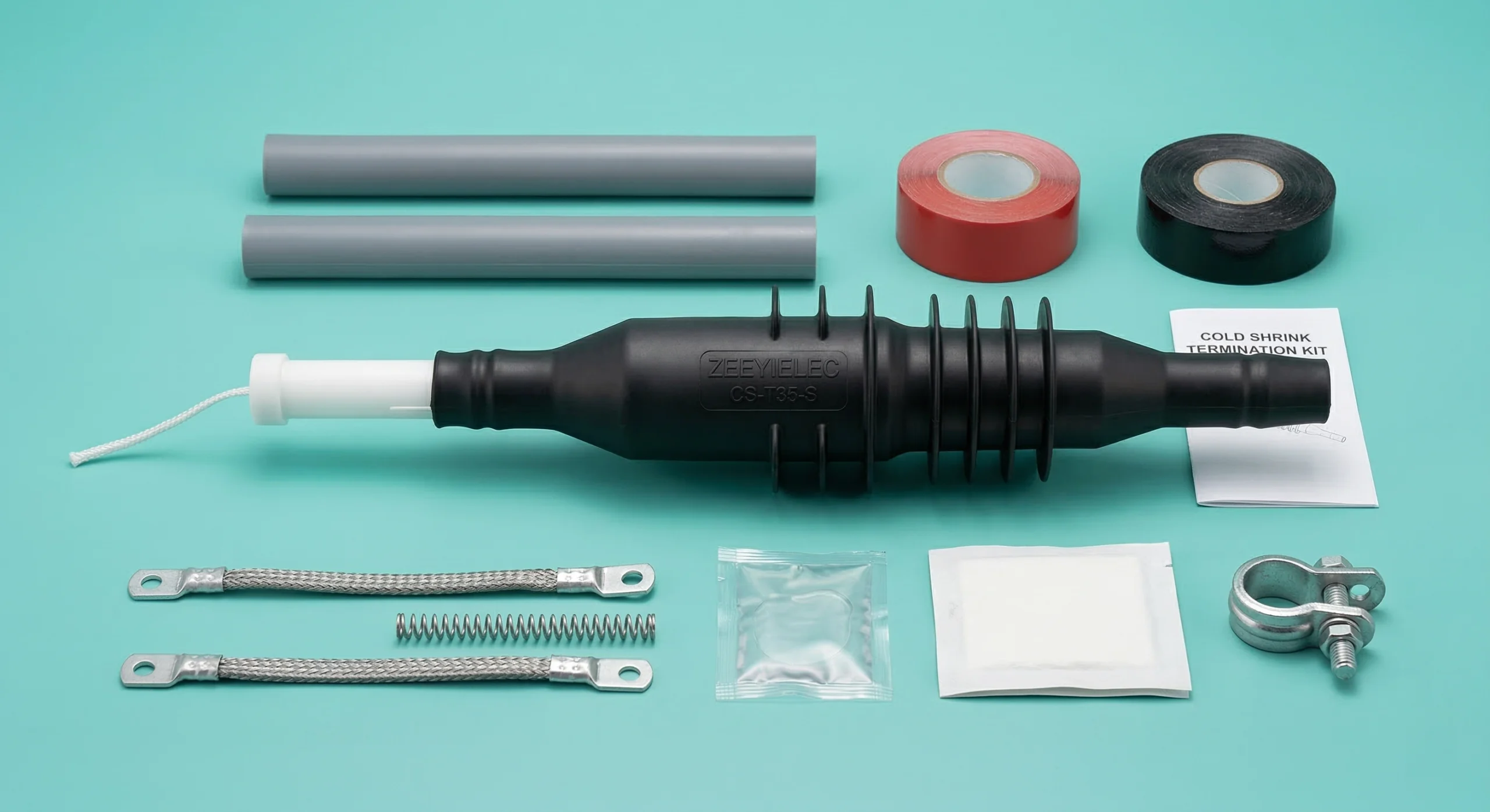 Professional medium voltage cold shrink cable accessories kit with silicone terminations for 10kV-35kV applications.