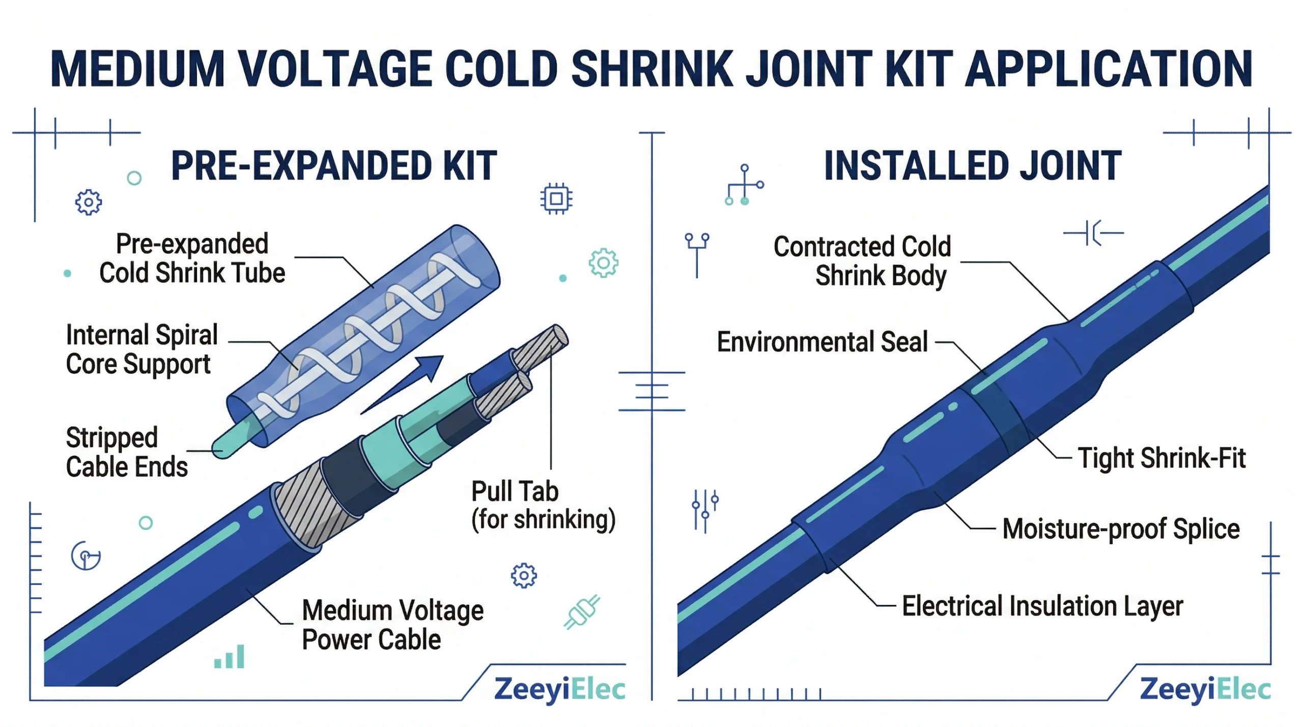 Комплект для установки термоусадочных муфт на силовой кабель среднего напряжения.
