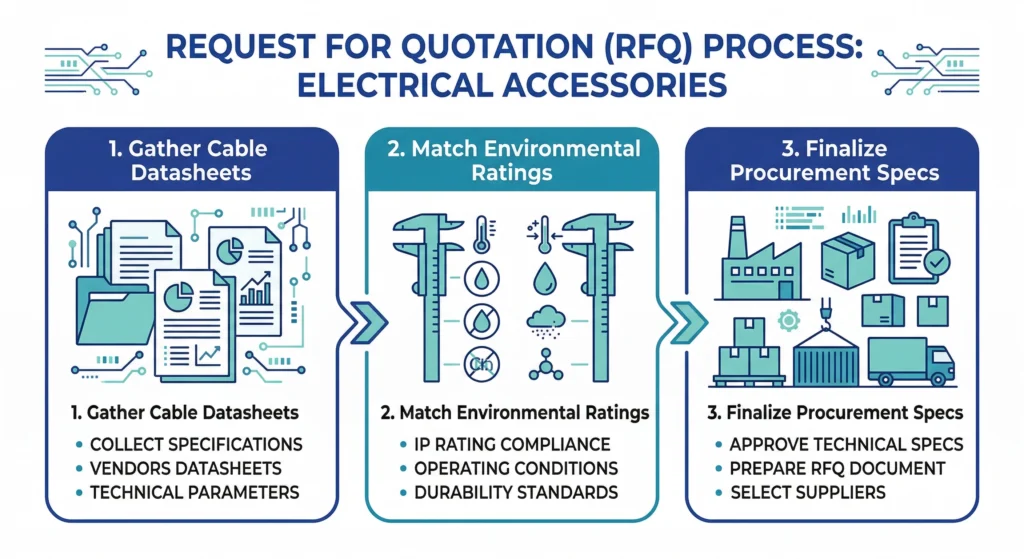 RFQ documentation workflow for procuring electrical cable accessories.