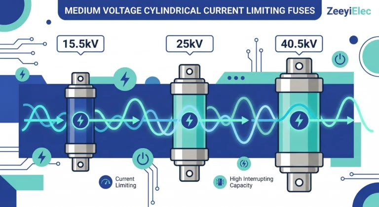 Medium voltage current limiting fuse selection guide for 15.5kV, 25kV, and 40.5kV systems.