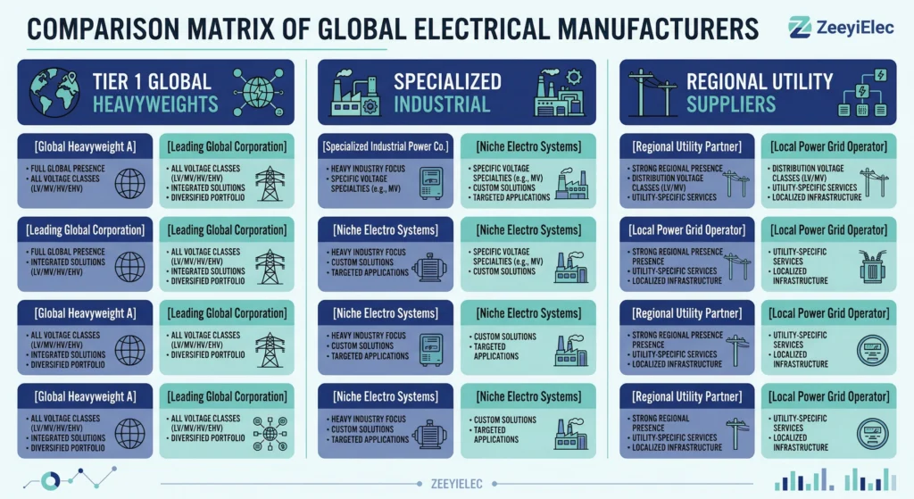 Comparison matrix of global current limiting fuse manufacturers by region.