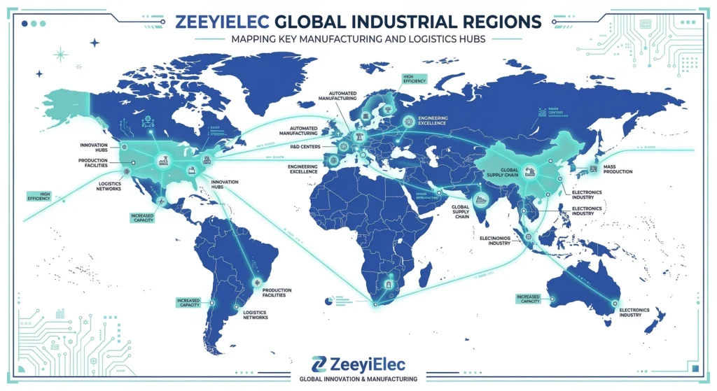 Global market share map for transformer bushings showing key hubs.