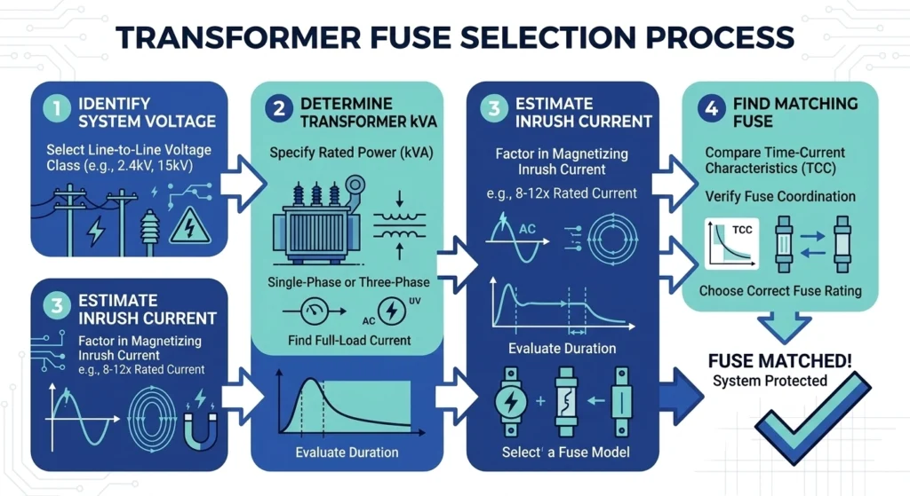 Fluxograma da matriz de decisão para correspondência de links de isolamento Bay-O-Net com fusíveis limitadores de corrente.