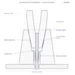 Bushing well interface dimensions cutaway showing seated well and insert mating plane