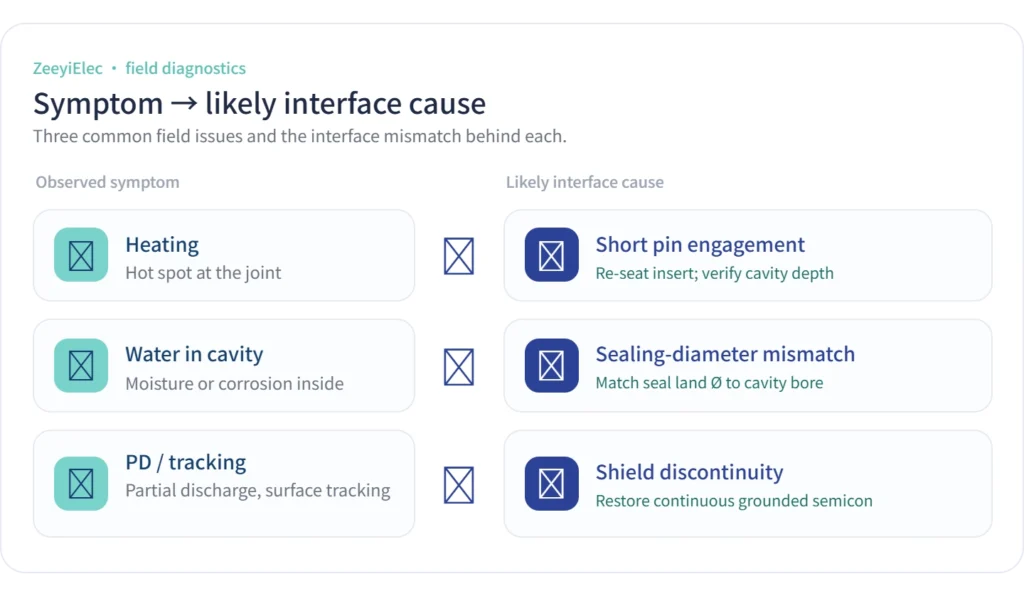 Bushing well interface field symptom to cause diagnostic flow infographic