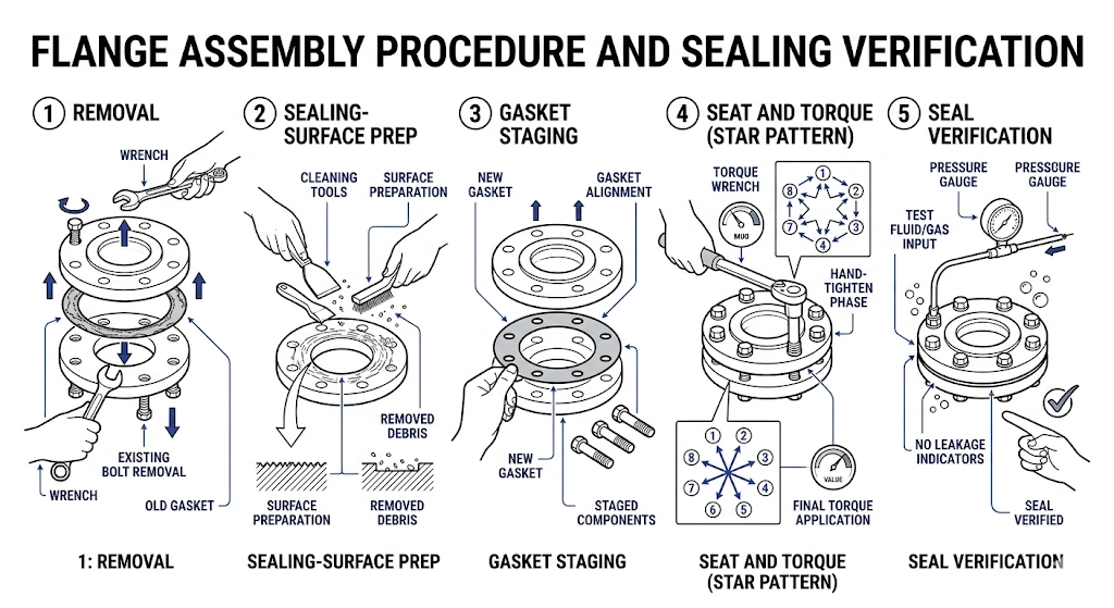 Five-step bushing well retrofit installation sequence from removal to seal verification on transformers