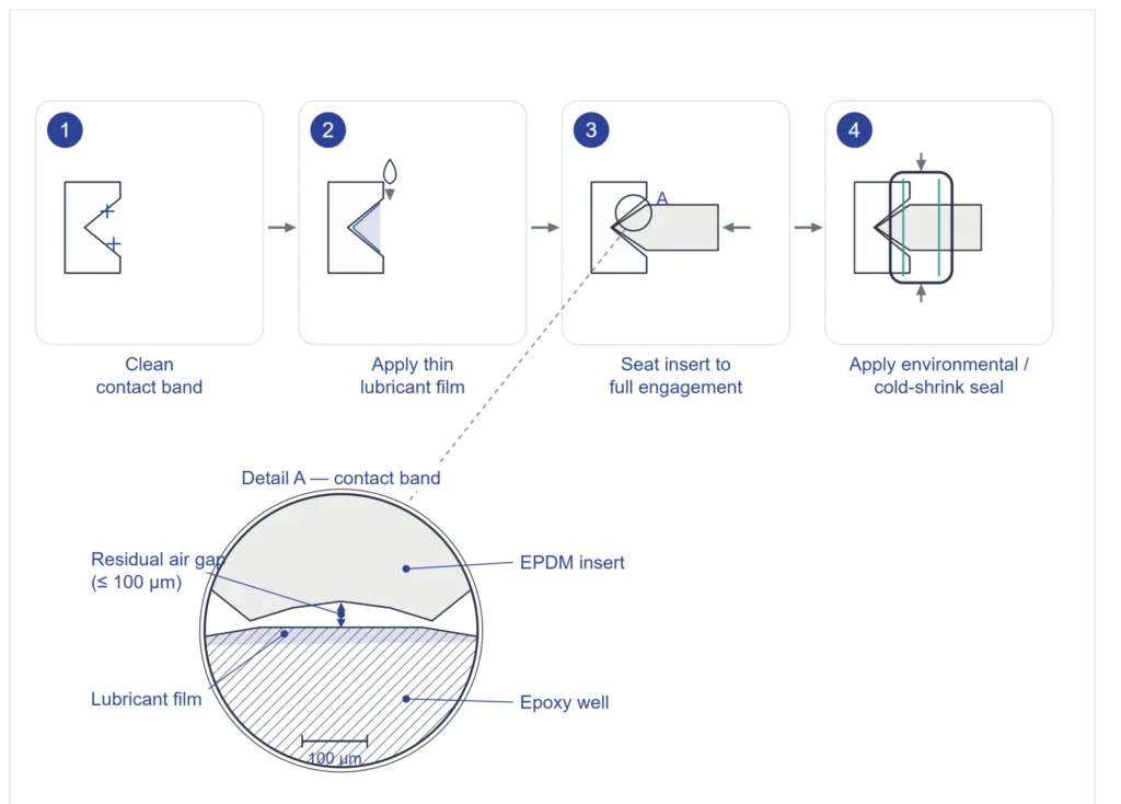 Four-step field procedure for sealing a transformer bushing well interface against moisture