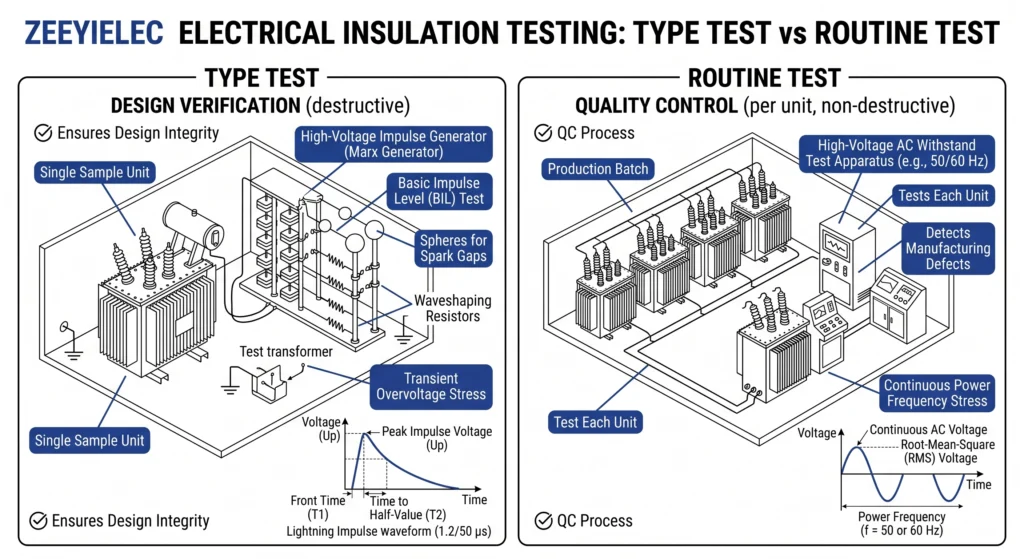 Type test report versus routine test certificate comparison for medium voltage accessories