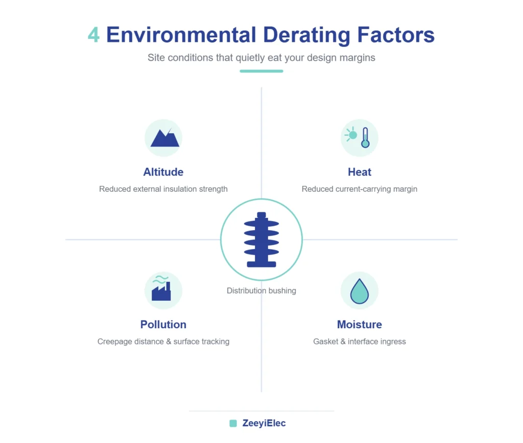 Four environmental stressors affecting transformer accessory selection altitude temperature pollution moisture