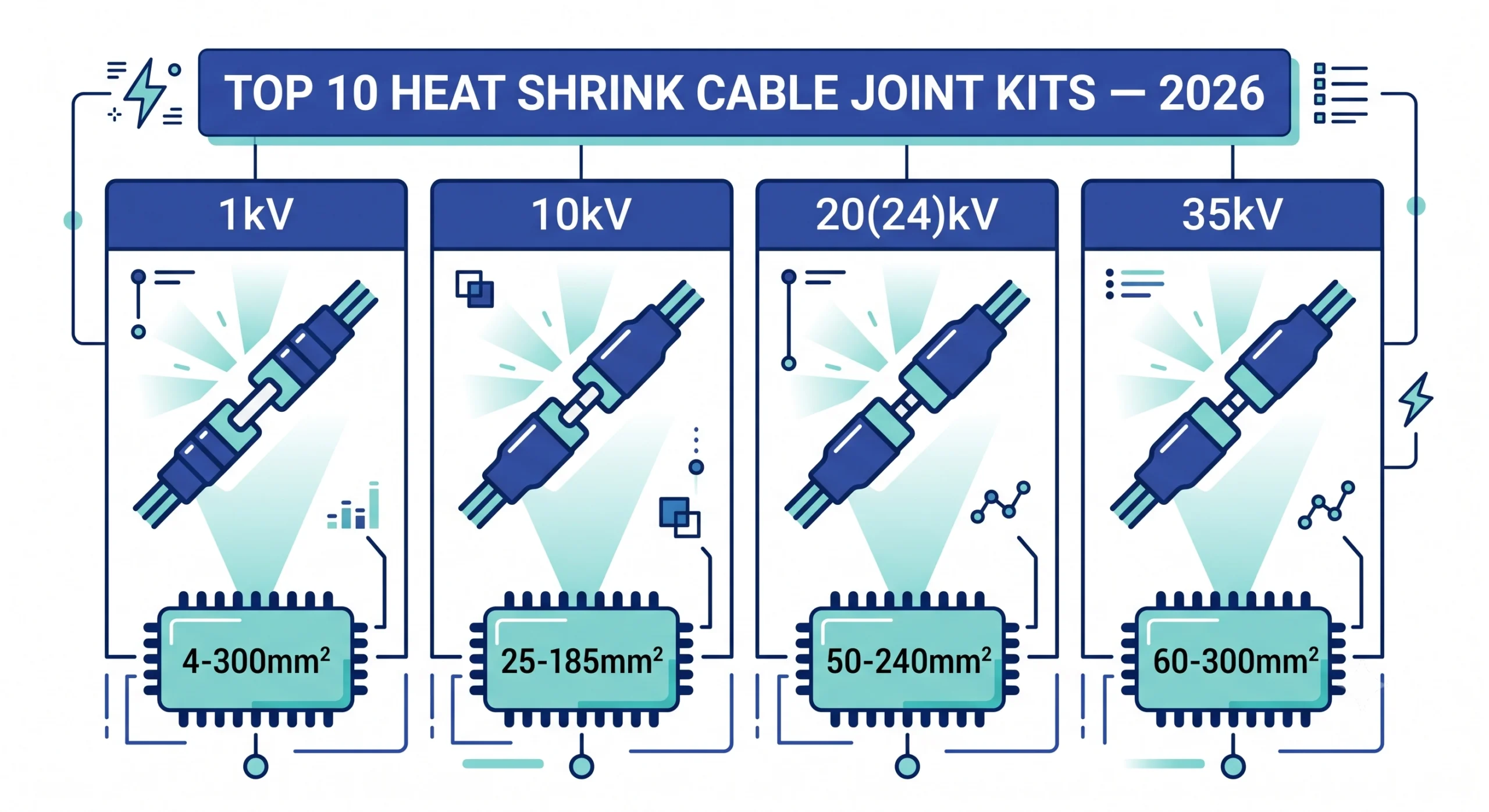 Comparação dos 10 melhores kits de emendas de cabos com mangas termorretráteis para projetos de distribuição de energia, por classe de tensão