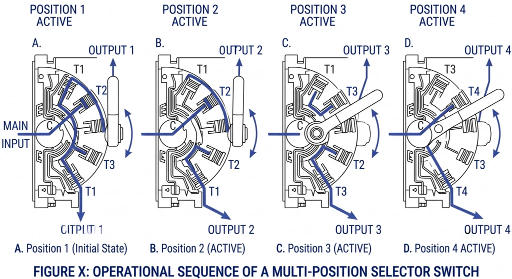 Four-position sectionalizing switch sequential states and interlock diagram