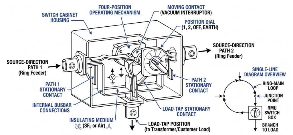 Four-position sectionalizing loadbreak switch installed at ring-main junction diagram