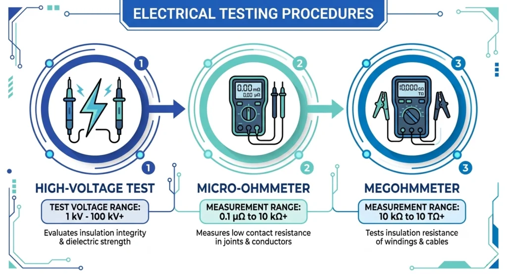 Sequência de testes elétricos da bucha LV FAT: resistência dielétrica e resistência de contato