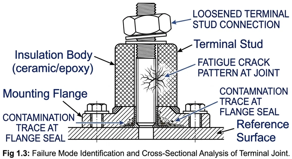 Annotated diagram of loose torque thermal fatigue and contamination failure points