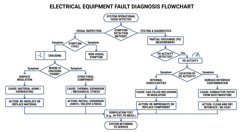Diagnose-Ablaufdiagramm für drehmomentbedingte Fehler beim Einbau von MV-Durchführungen
