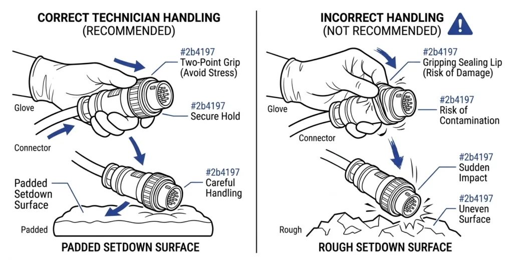 Técnica correta versus incorreta de manuseio da superfície de vedação do inserto do poço com bucha