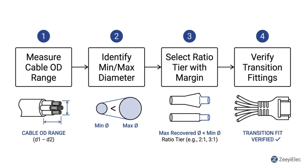 Flow diagram of cable OD measurement leading to recovery ratio tier selection