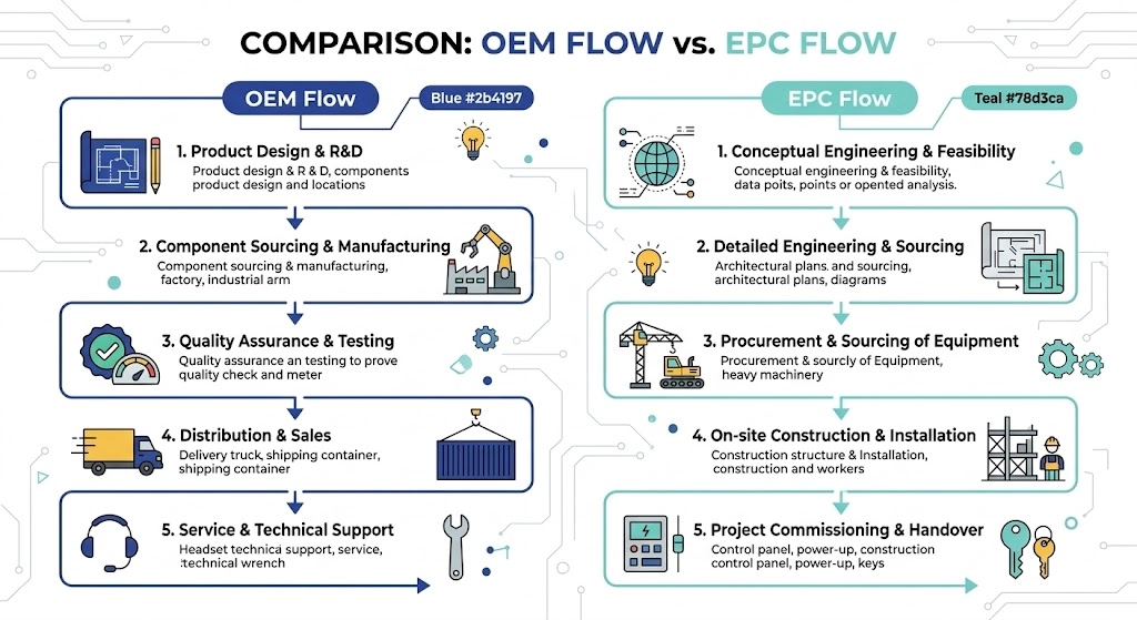 Comparison infographic of OEM versus EPC LV bushing procurement flo