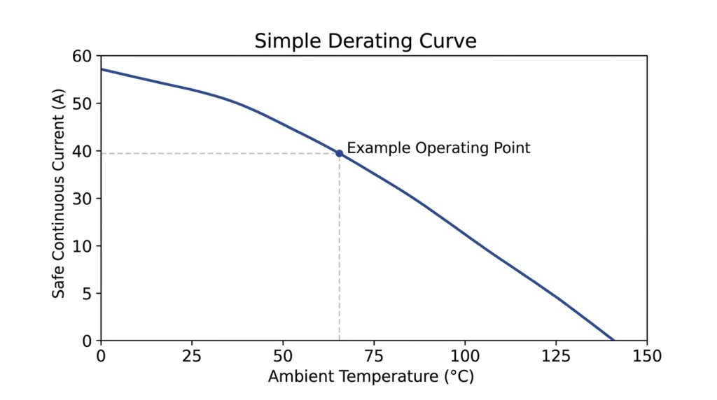 Curva de redução da capacidade nominal de corrente do bujão em função da temperatura ambiente