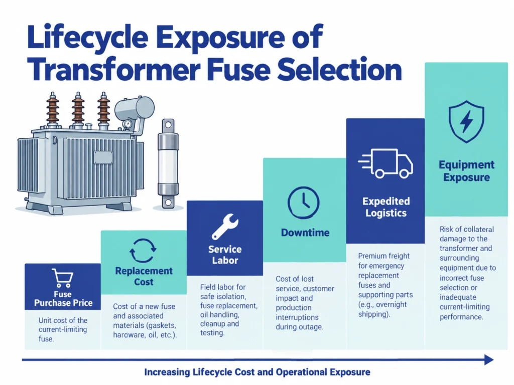 Transformer fuse lifecycle cost including labor downtime logistics and equipment exposure
