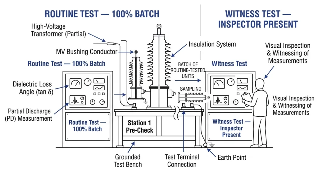 Ablaufdiagramm für Routinetests im Vergleich zum Ablaufdiagramm für Referenztests für eine Produktionslinie für Zubehörteile